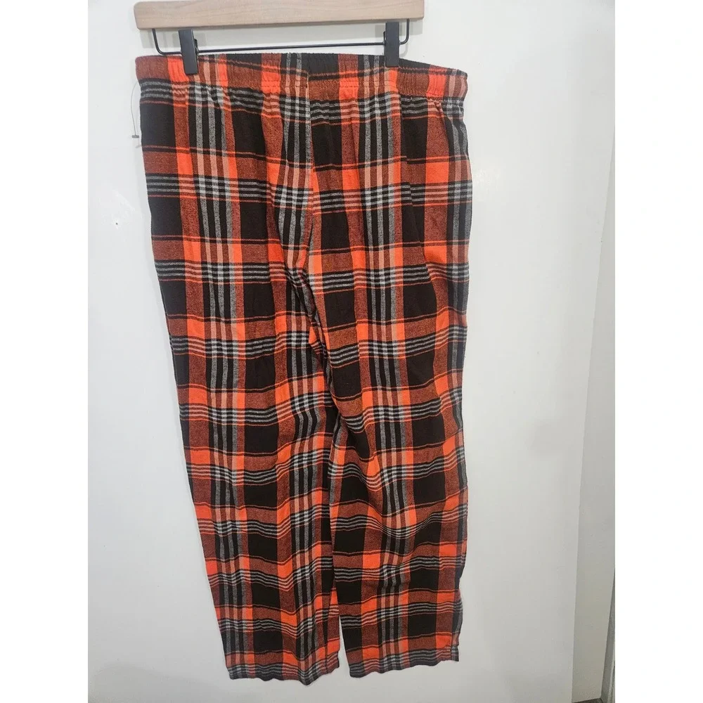 NFL Team Apparel Cleveland Browns Plaid Pajama Pants Mens Large Orange Brown NFL